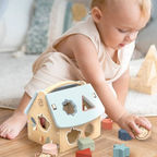 Baby playing with a house shape sorter toy