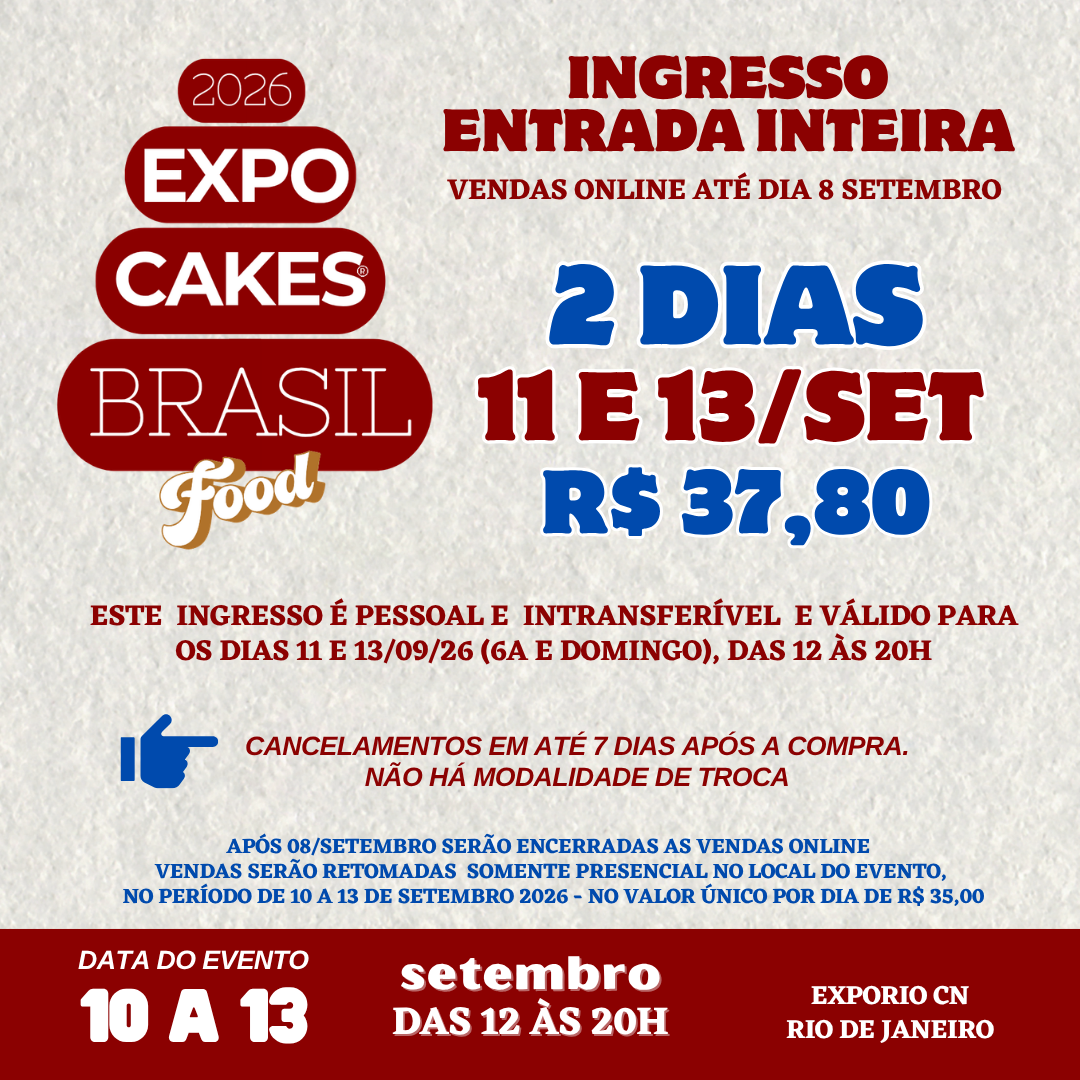 ENTRADA INTEIRA 2 DIAS - 11 E 13 setembro