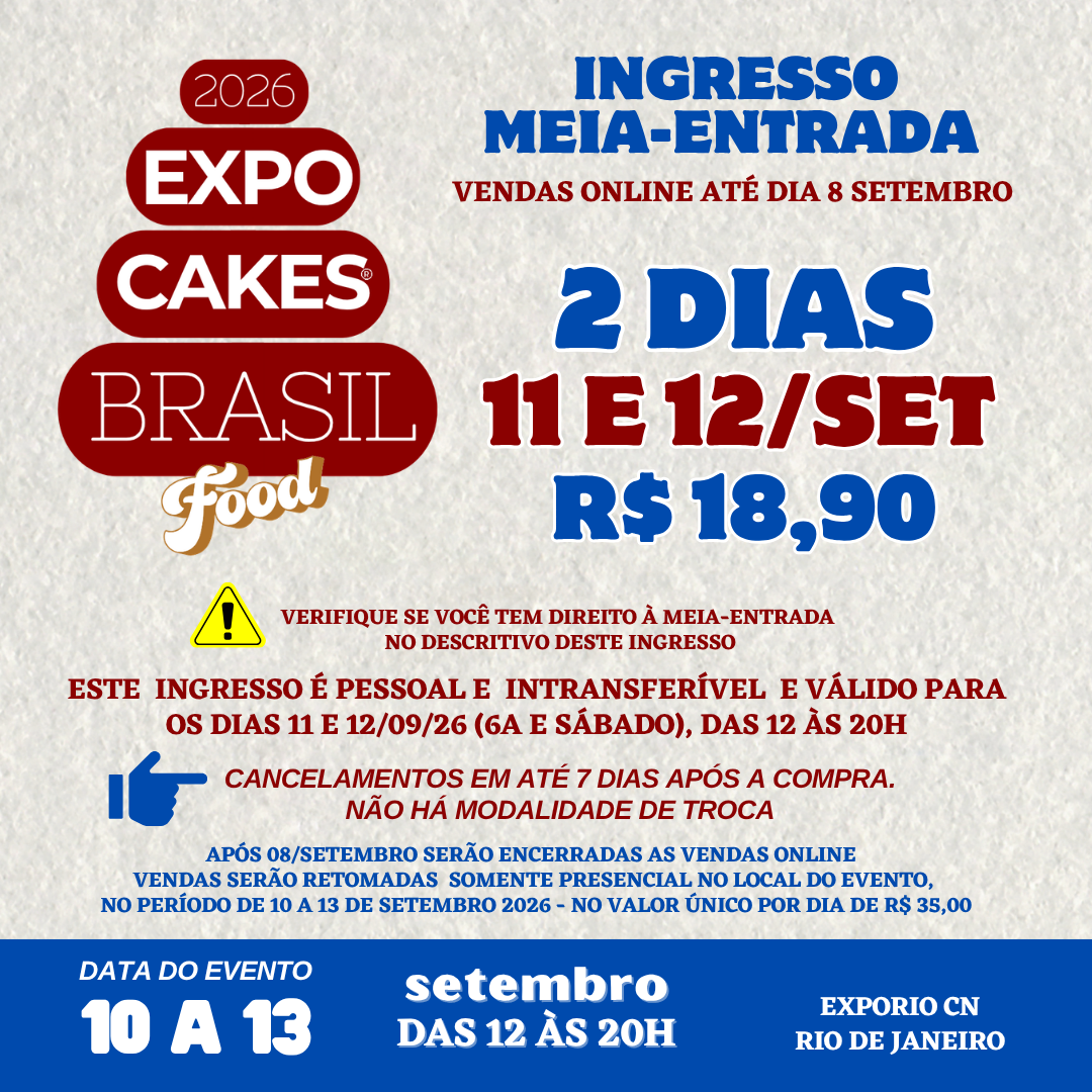 MEIA ENTRADA 2 DIAS -11 E 12 setembro