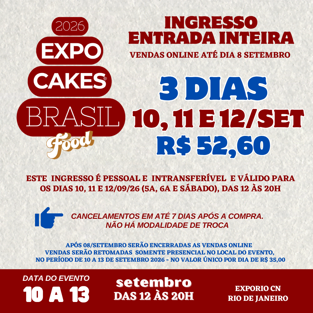 ENTRADA INTEIRA 3 DIAS - 10, 11 E 12 setembro