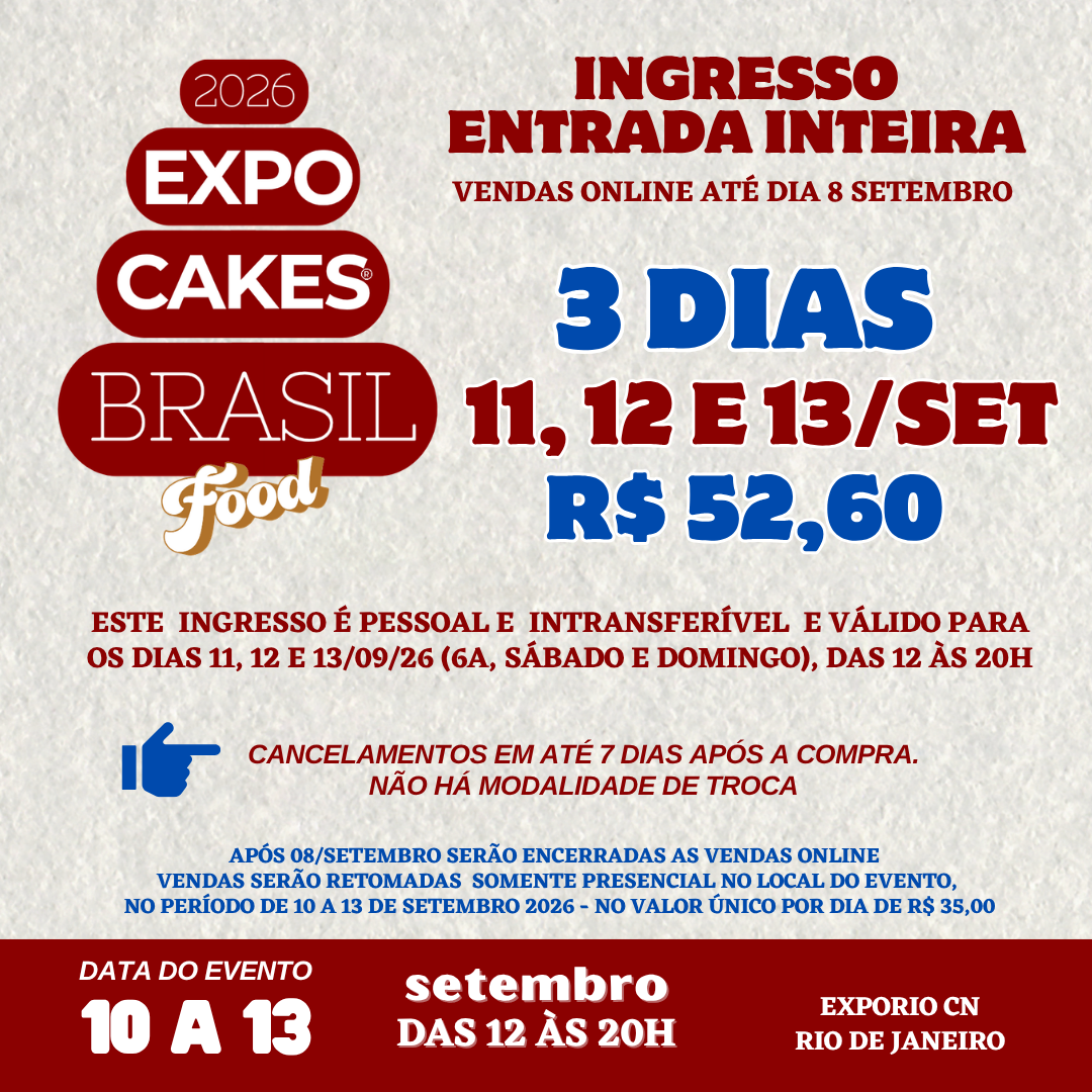 ENTRADA INTEIRA 3 DIAS - 11, 12 E 13 setembro