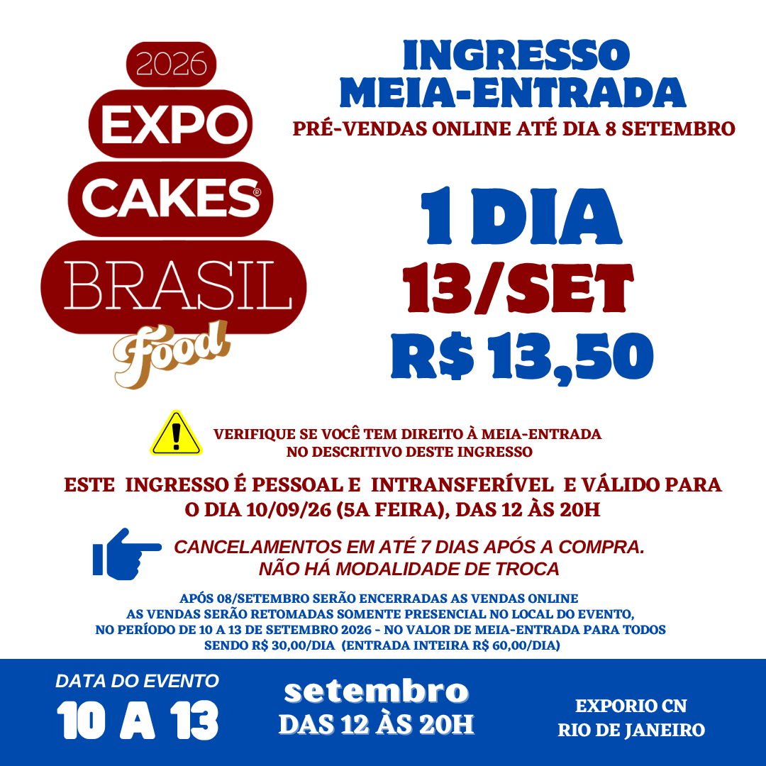 MEIA ENTRADA 1 DIA - 13 setembro