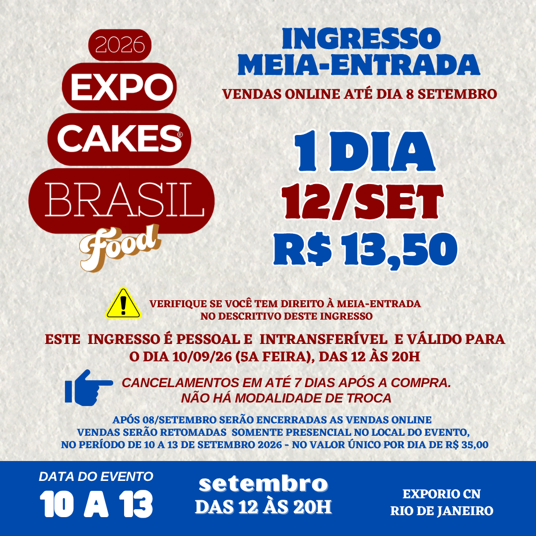 MEIA ENTRADA 1 DIA - 12 setembro