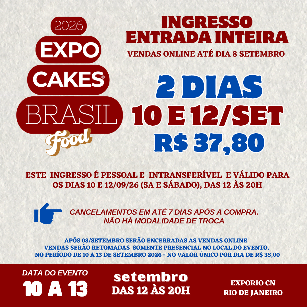 ENTRADA INTEIRA 2 DIAS - 10 E 12 setembro