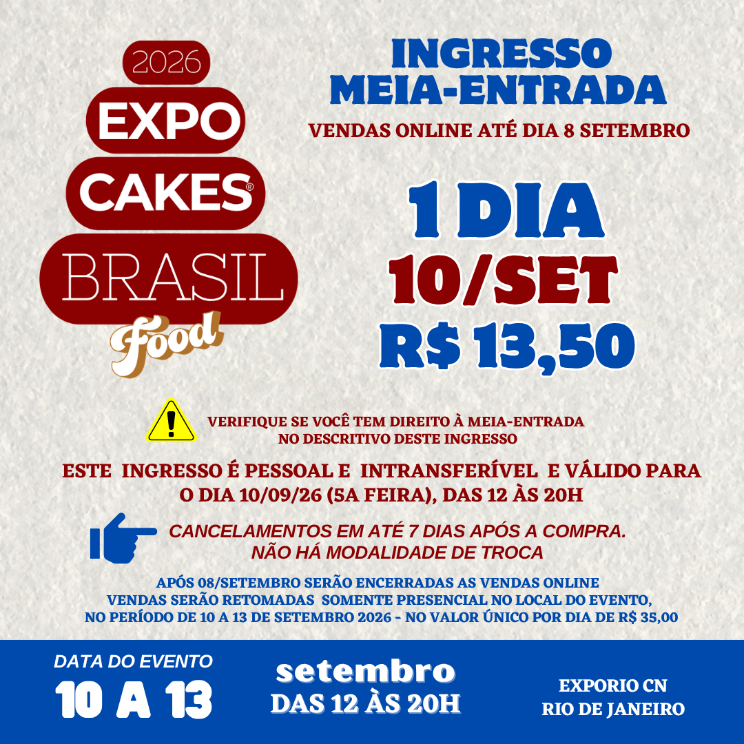 MEIA ENTRADA 1 DIA - 10 setembro