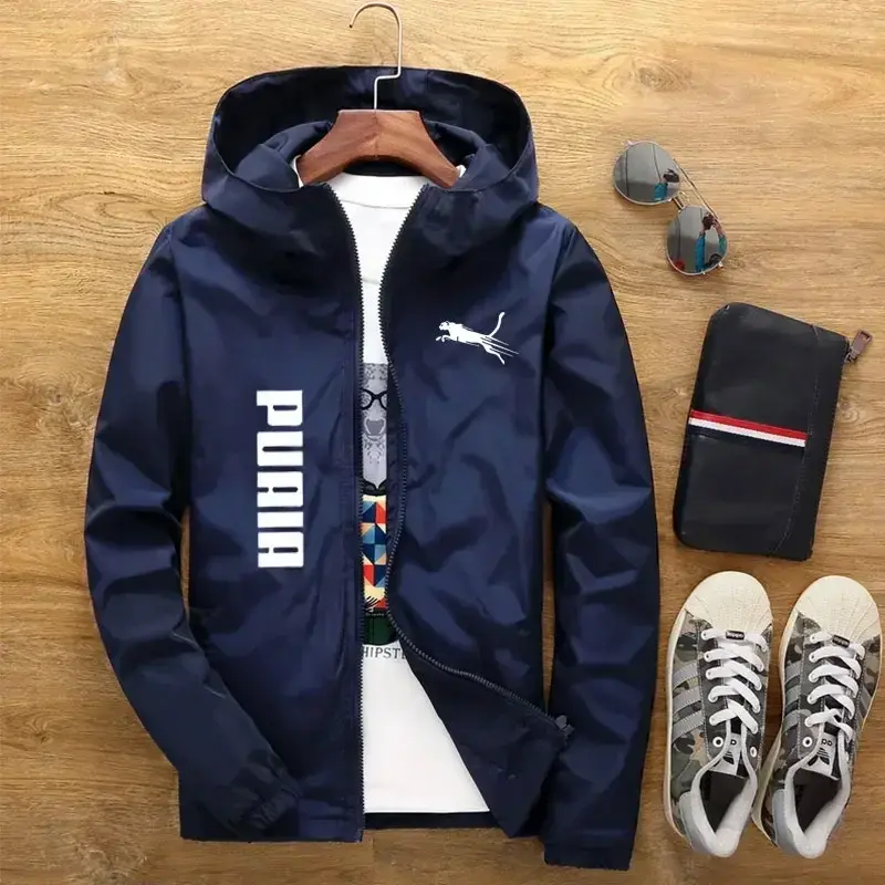 Miniatura: Puma Jaqueta corta-vento masculina fina e casual com capuz e zíper, à prova de
