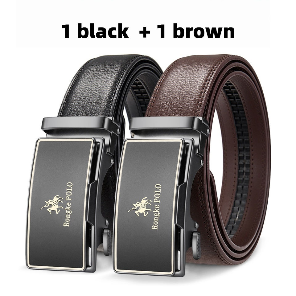 Miniatura: Polo Cinto Masculino de Alta Qualidade em Couro Preto e Marrom, Material de Cour