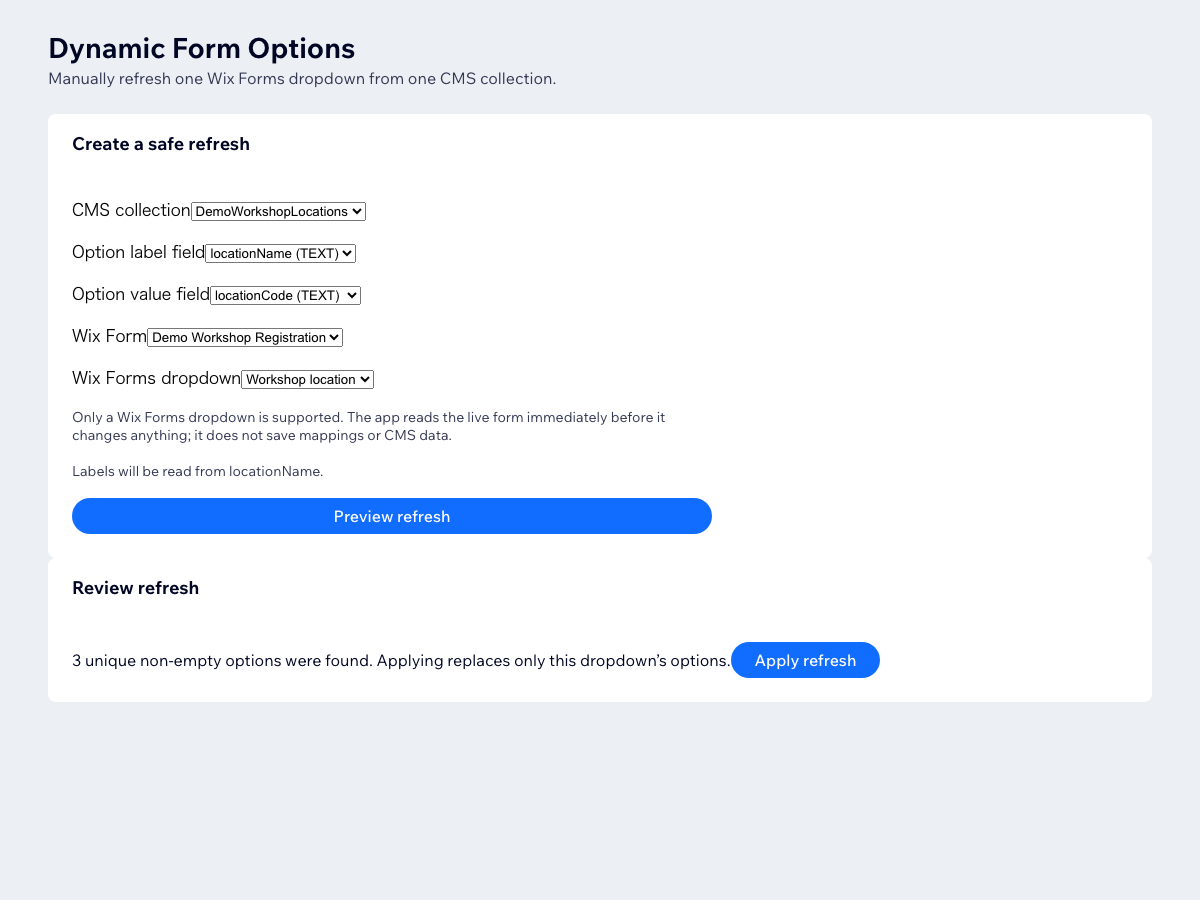 CMS Form Dropdown Sync screenshot 2