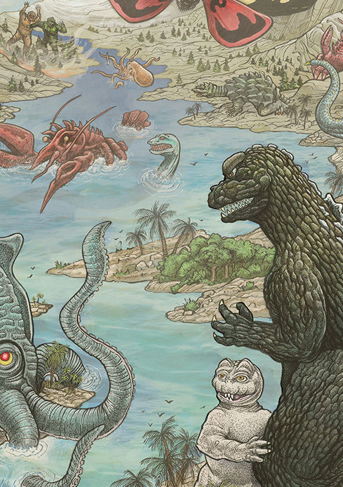 GODZILLA_ MONSTER ISLAND print for MONDO. Officially licensed by TOHO International_