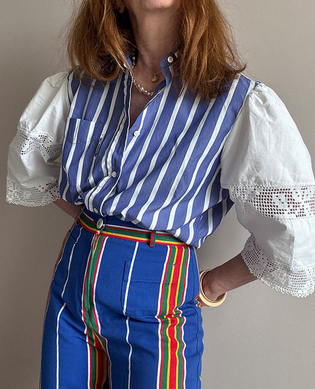 Miniature : CHEMISE RAYÉE MANCHES BRODÉES