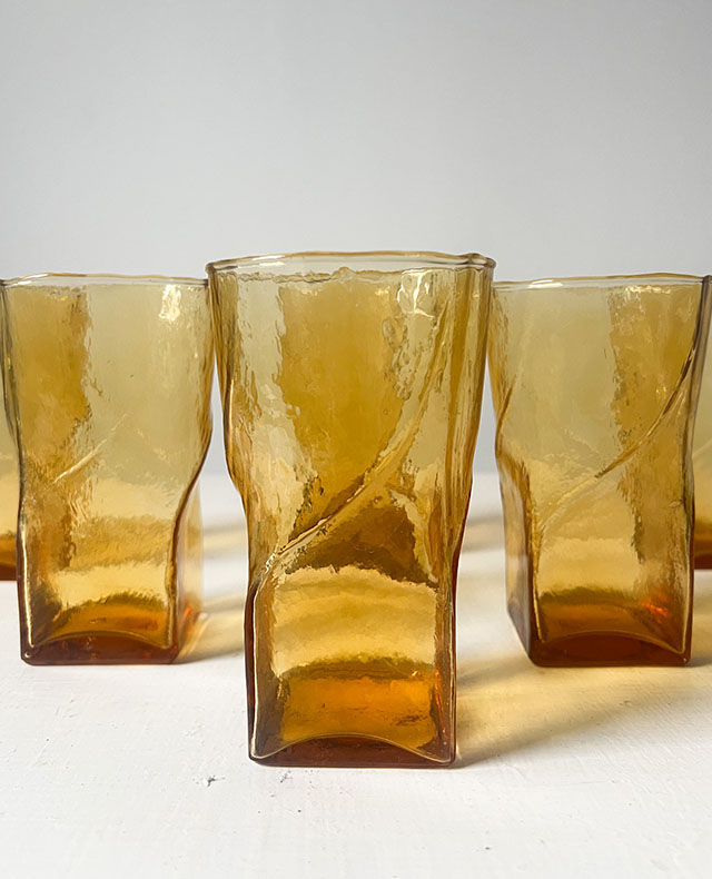 Miniature : verres twist 1970s en verre soufflé Hazel Atlas