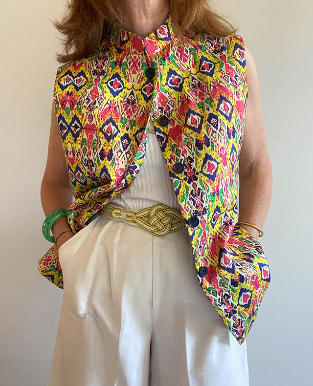 Miniature : veste indienne sans manches jaune rose et bleu