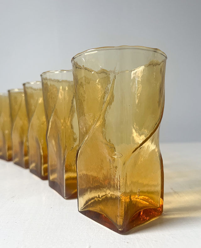 Miniature : lot verres Hazel Atlas vintage 1970 en verre fumé soufflé main