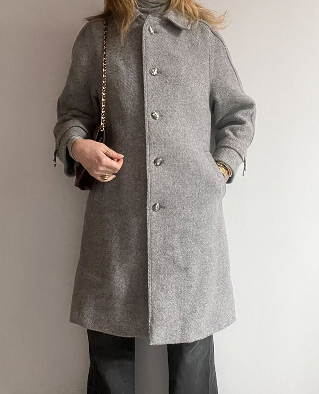 manteau long vintage laine gris clair