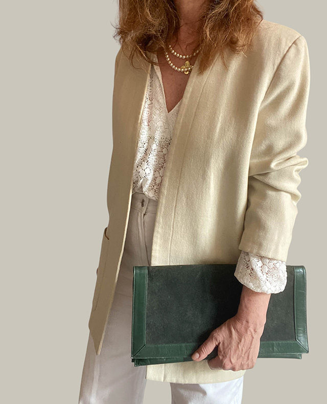 Miniature : vintage leather woman bag color green | Made in France