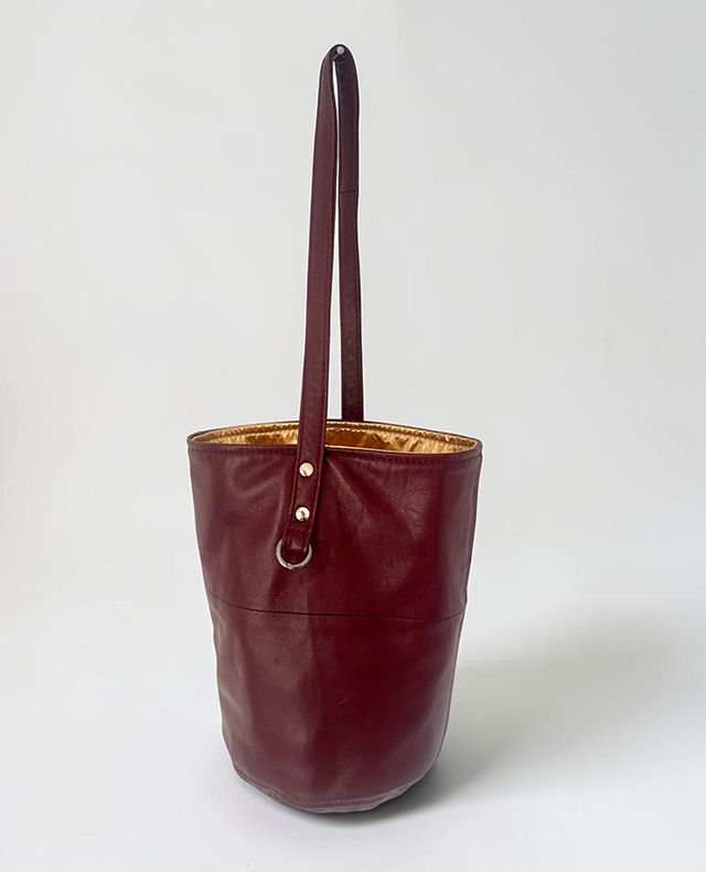 Miniature : sac seau cuir agneau bordeaux made in France | hier store