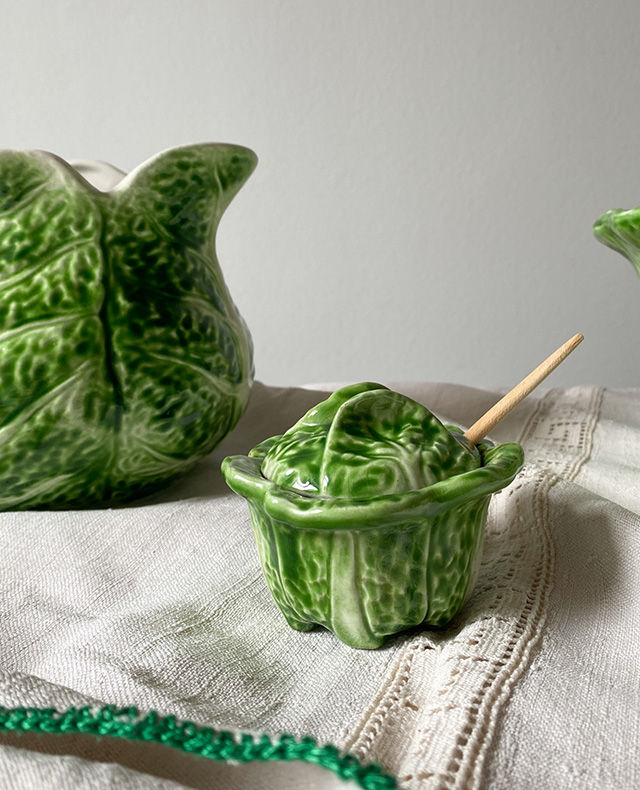 Miniature : ancien pot barbotine chou vintage