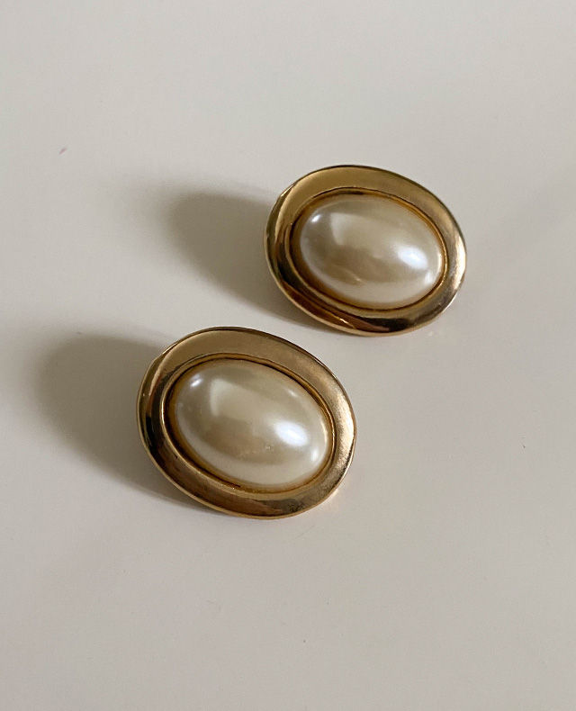 boucles d'oreilles vintage cabochon perle nacre