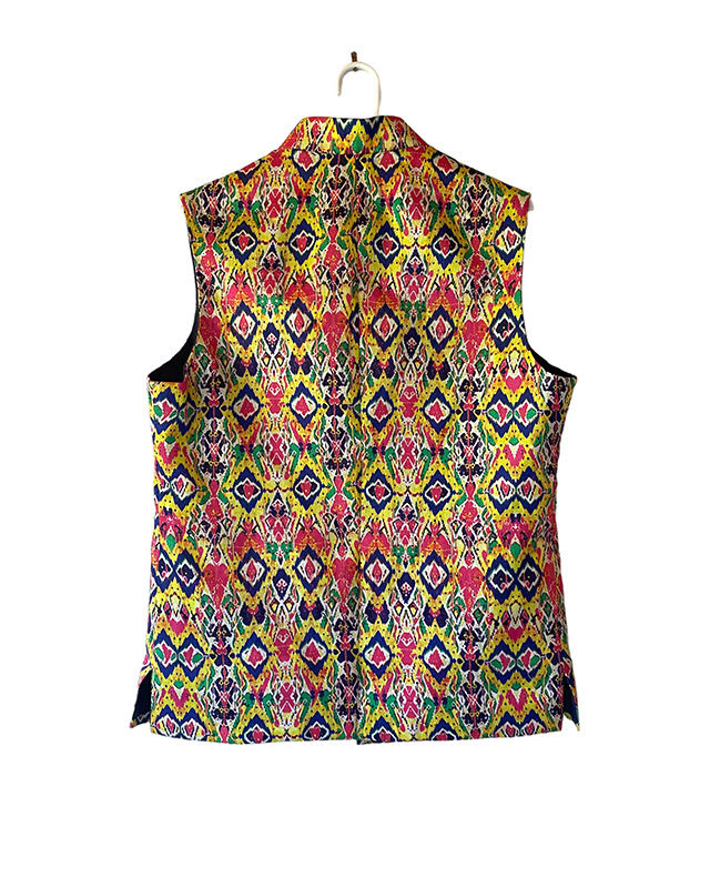 Miniature : veste indienne femme col Mao jaune chamarres