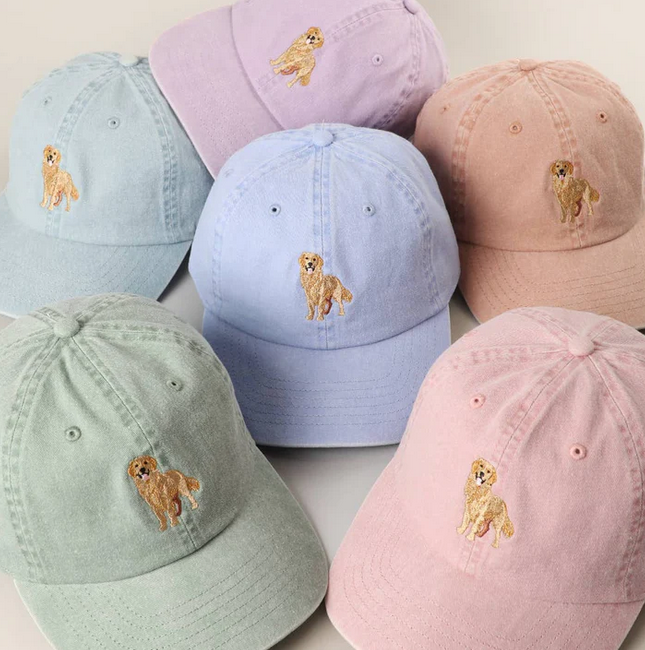 Thumbnail: Golden Retriever Dog Embroidered Cap - Two Colours Available