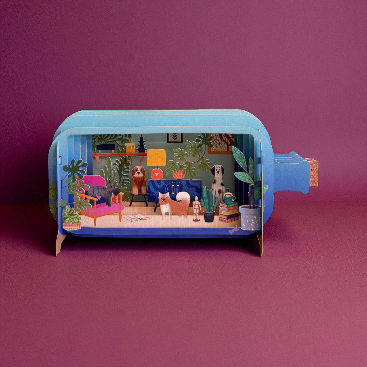 Dogs In A Bottle 3D Greeting Card