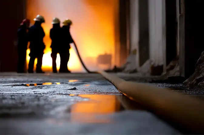 Firefighters in warehouse.webp