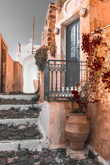 Greek street in orange tones