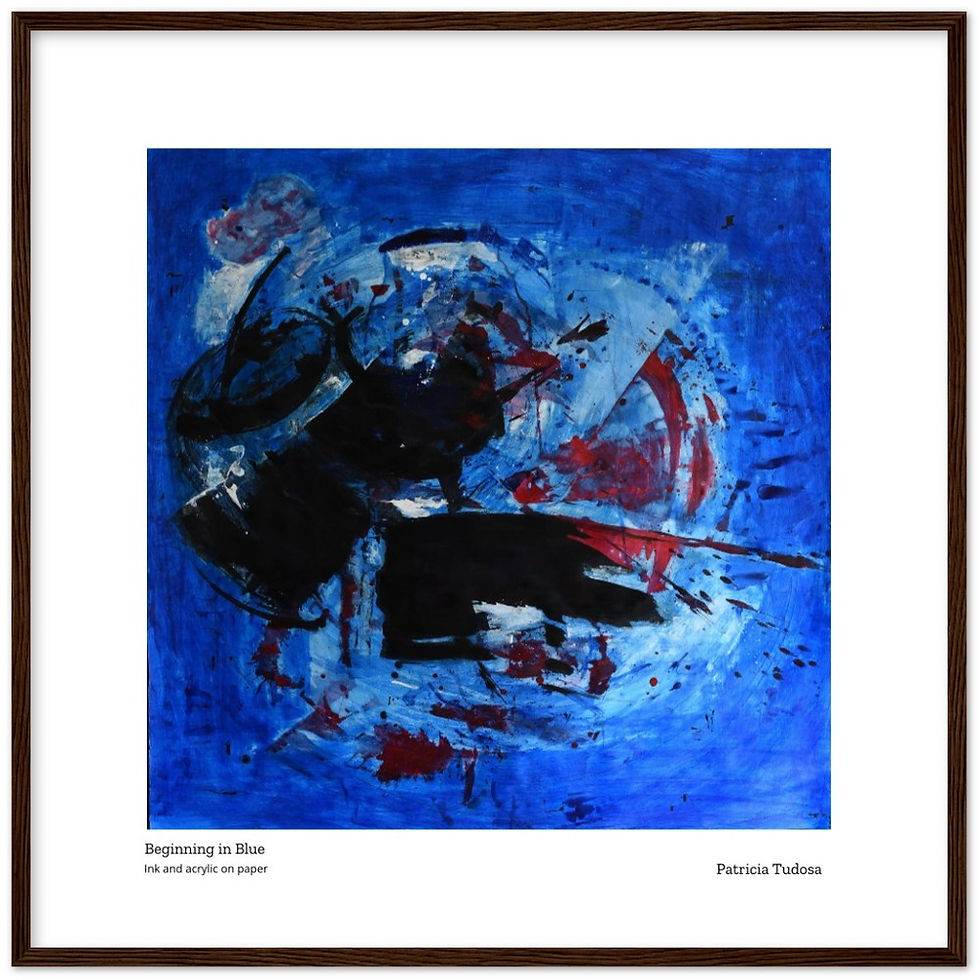 Thumbnail: Beginning in Blue (framed, 28x28 in. /70x70 cm.)
