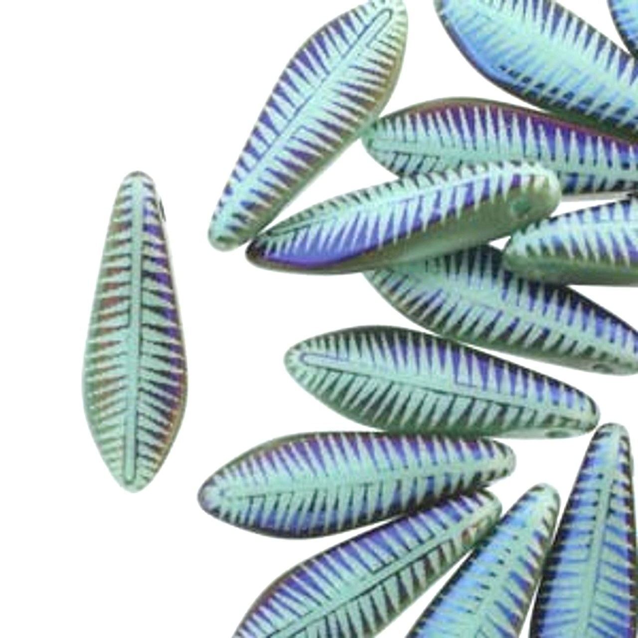 DAL-360  1-Hole 5x16mm   Dagger Matte Green Turquoise Feather