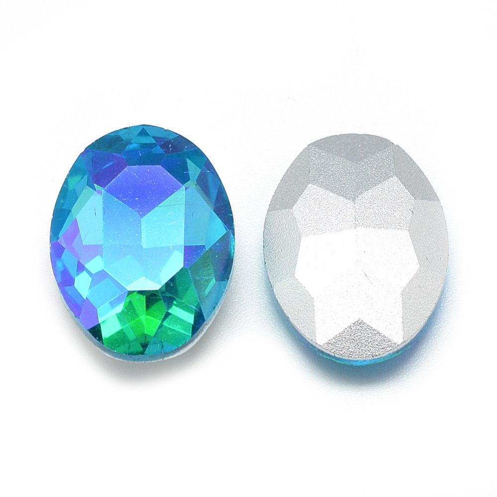 Crystal Ovals - 10x14mm - Deep Sky Blue AB - QTY 2