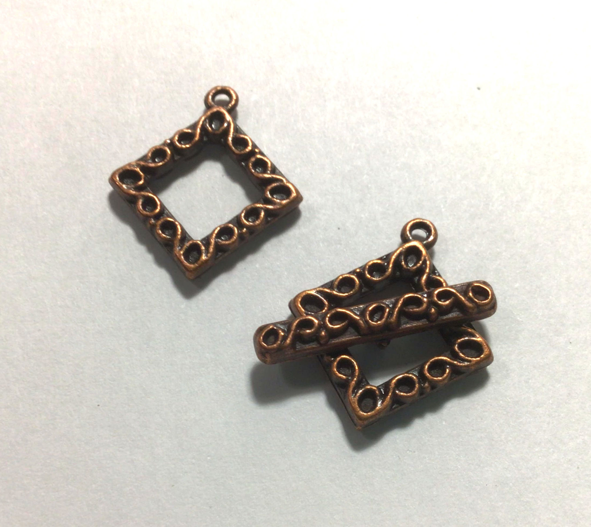 Toggle Clasps, Antique Copper Two Sided Fancy