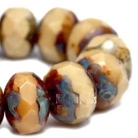 Thumbnail: RON-240  9x6mm CZ Rondelle  Camel with Blue Picasso