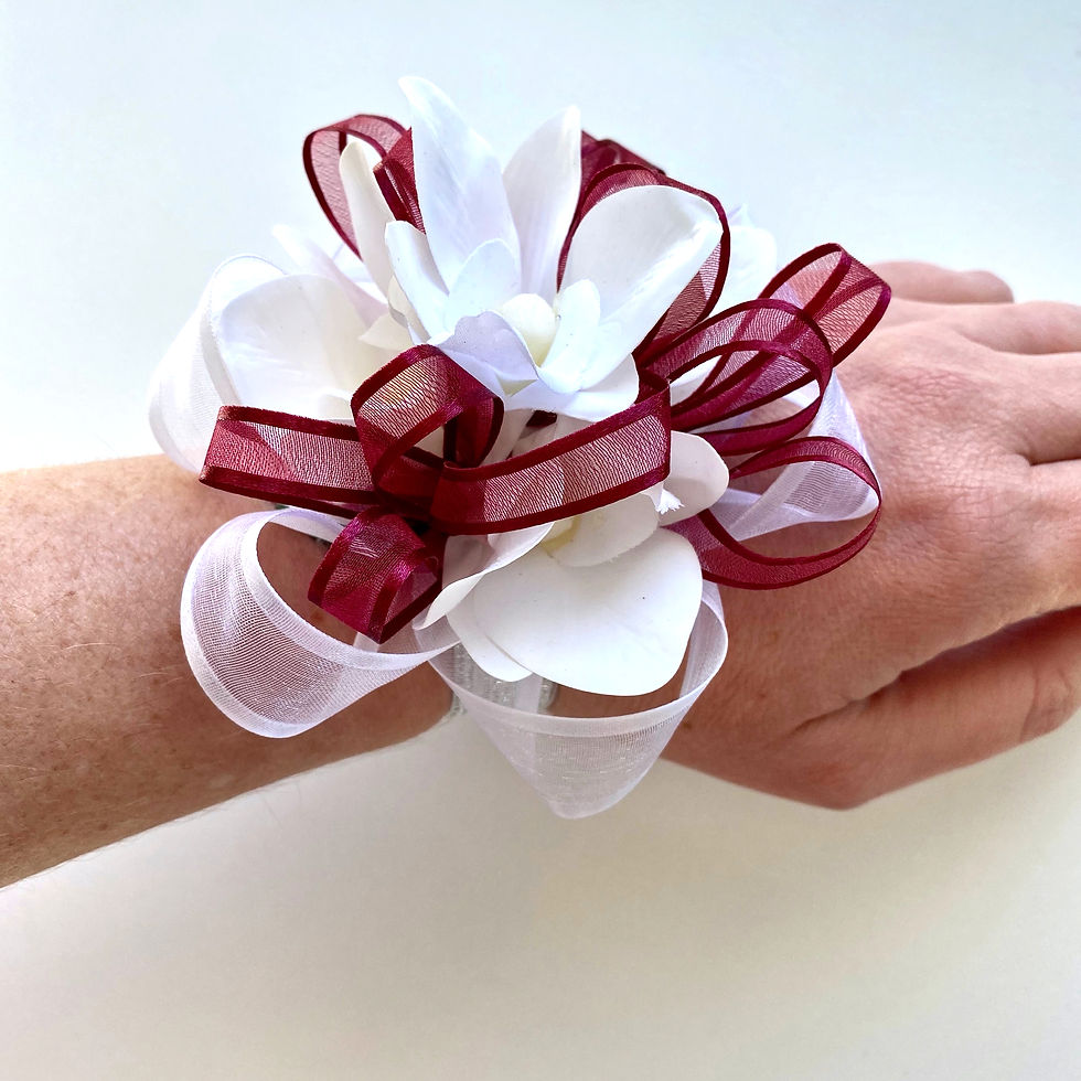 Maroon And White Orchid Wrist Corsage