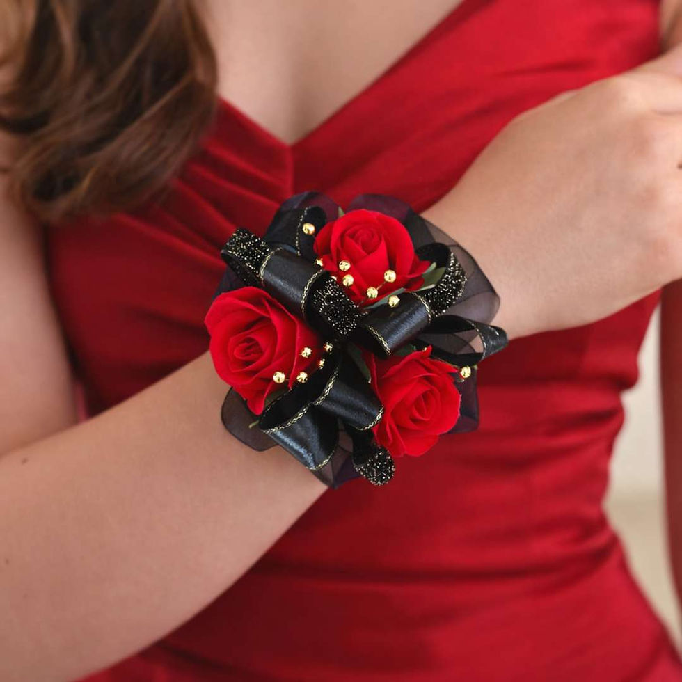 Deluxe Black And Red Rose Wrist Corsage