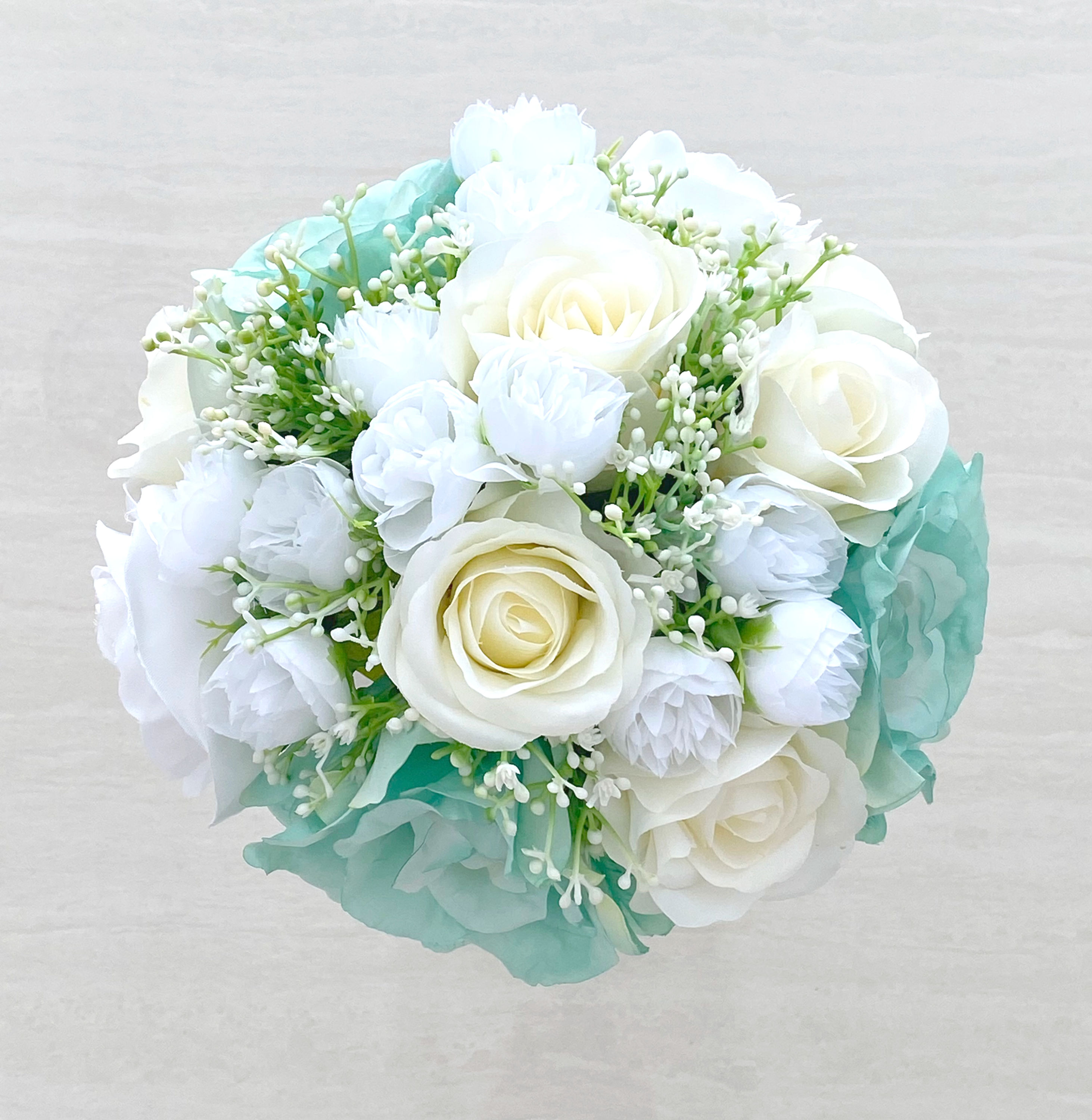 Turquoise And White Rose Wedding Bouquet