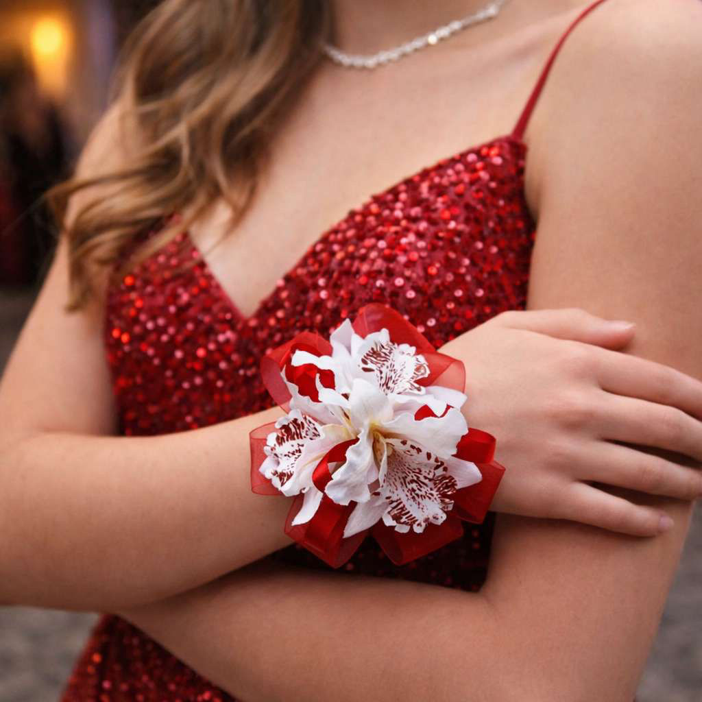Burgundy And White Wrist Corsage