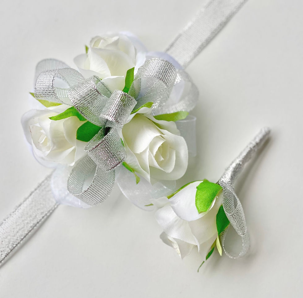 White Rose And Silver Corsage Set