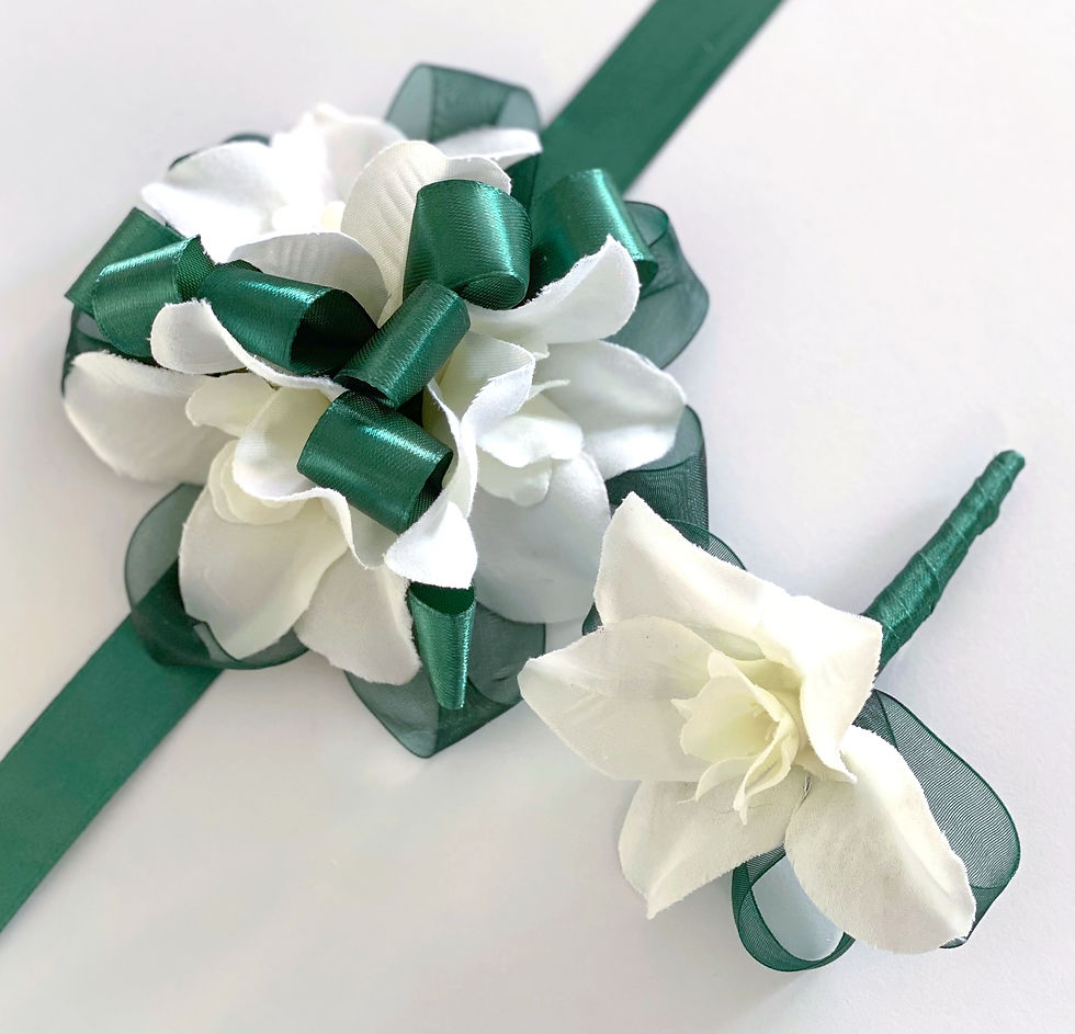 Emerald And White Wrist Corsage Set