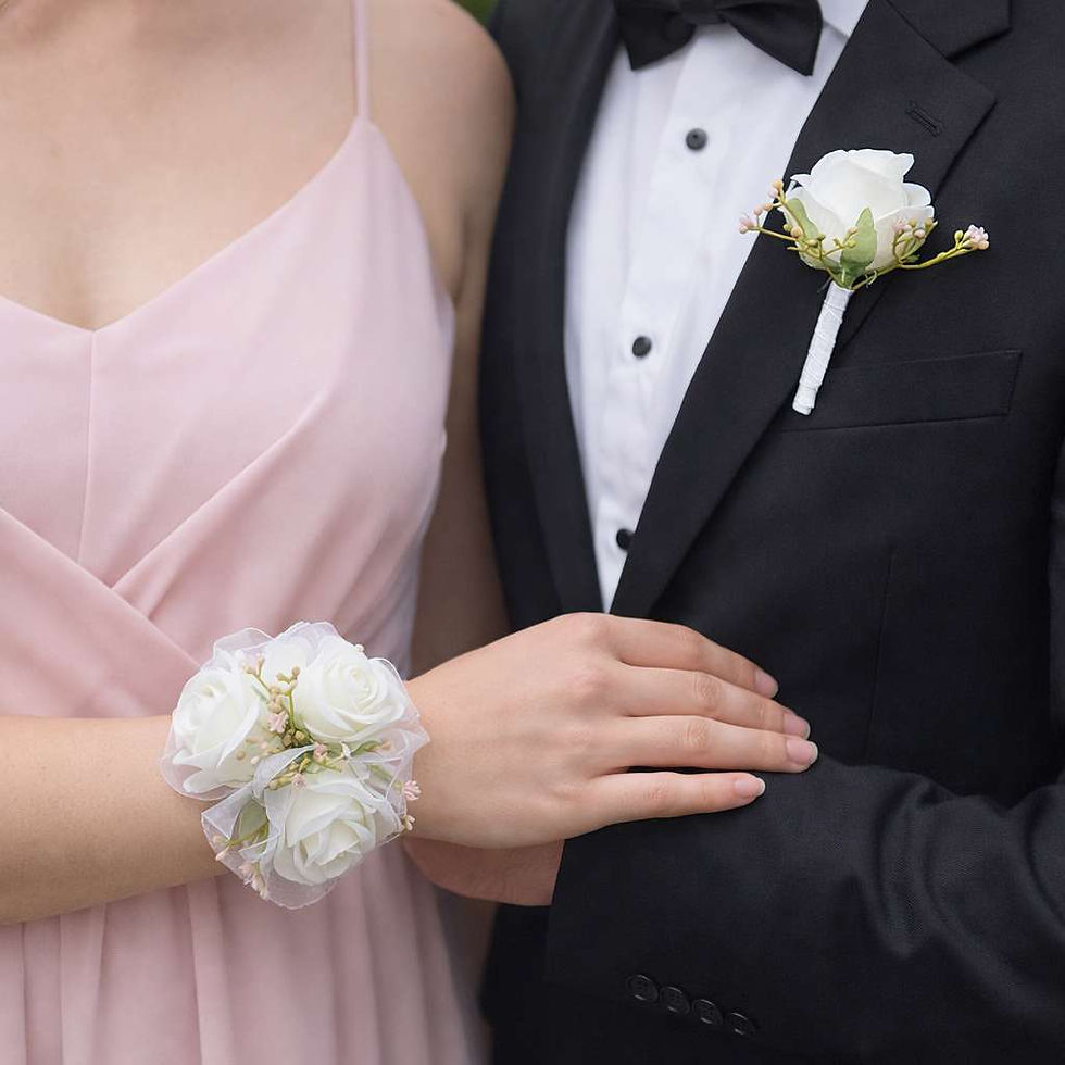 White Rose And Pale Pink Baby's Breath Wrist Corsage Set