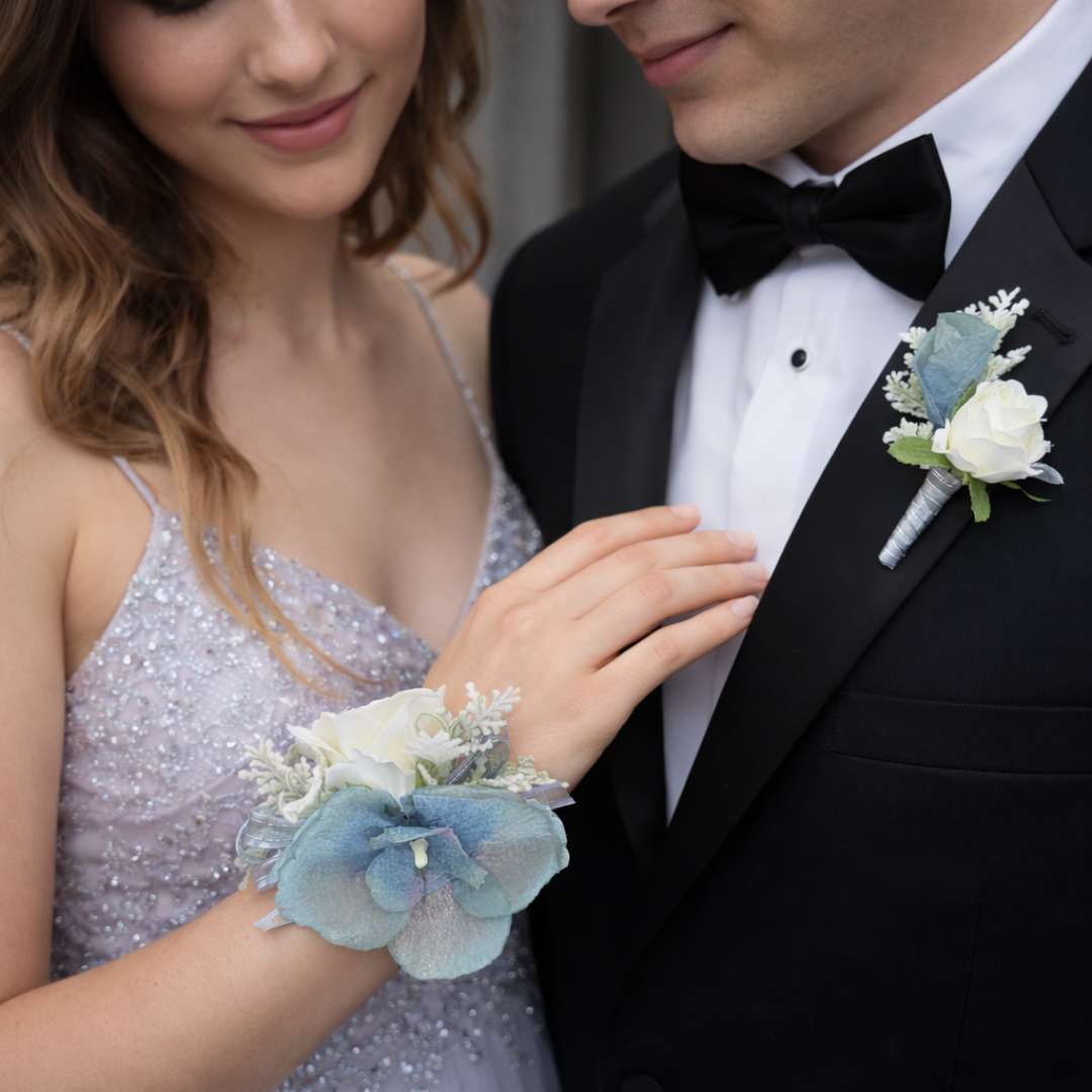 Aqua Blue Orchid Corsage Set