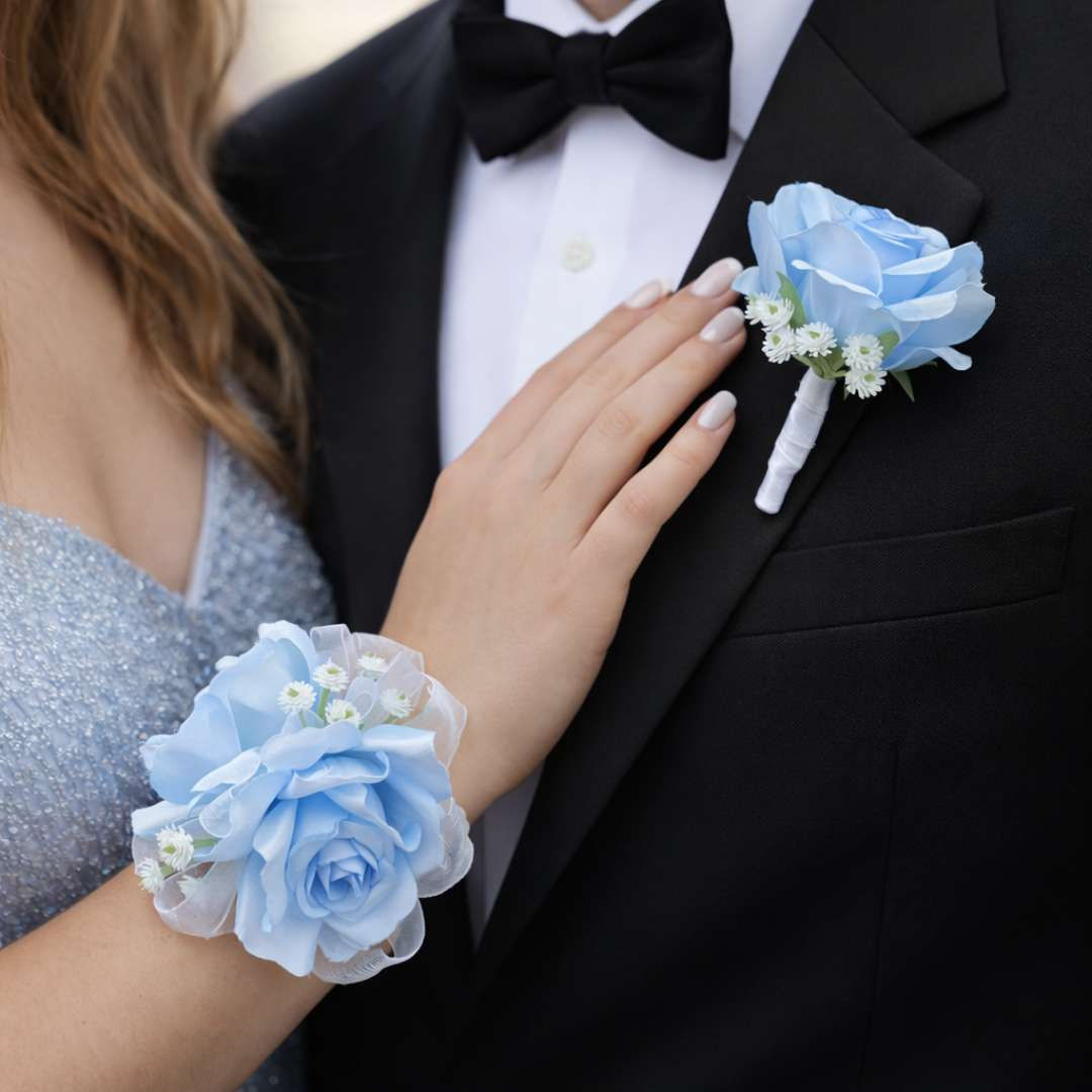 Pale Blue Rose Corsage Set