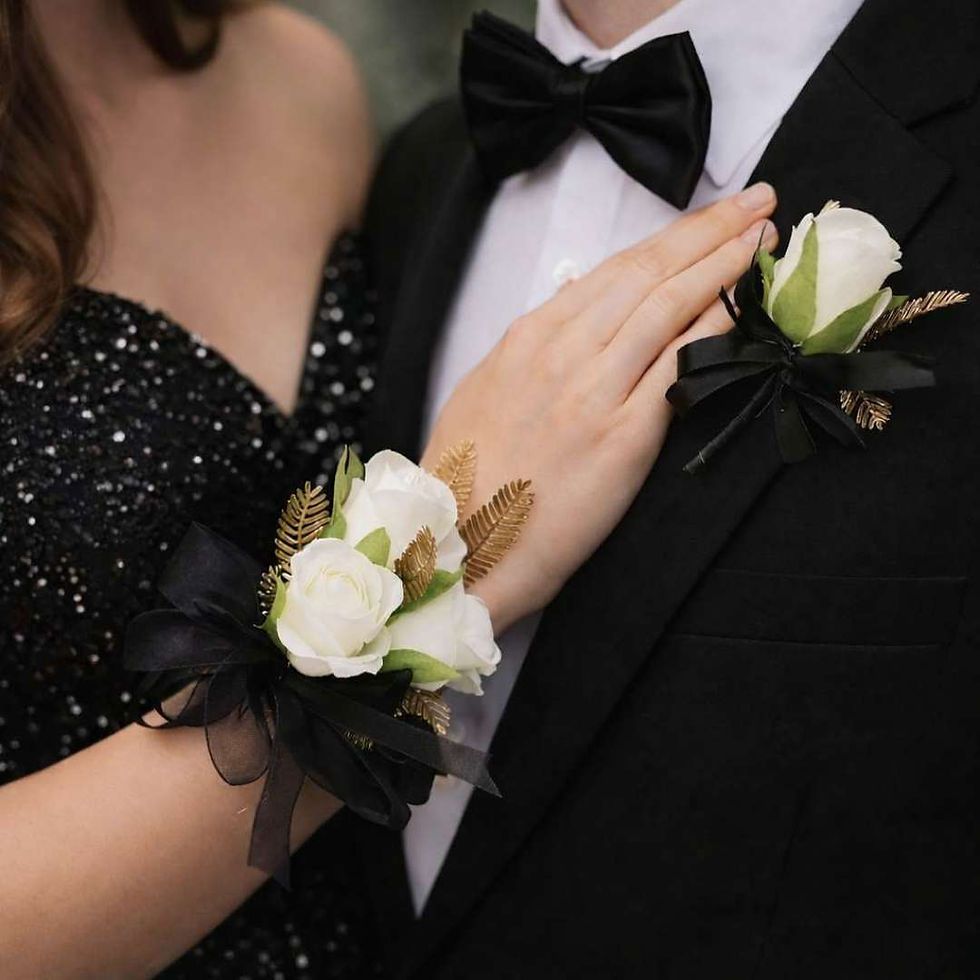 Black And White Golden Leaf Corsage Set