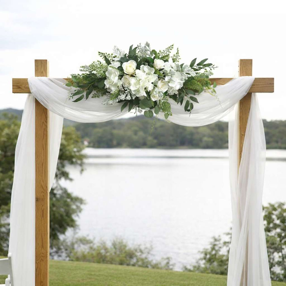 White Rose And Hydrangea Wedding Arbour And Table Arrangement