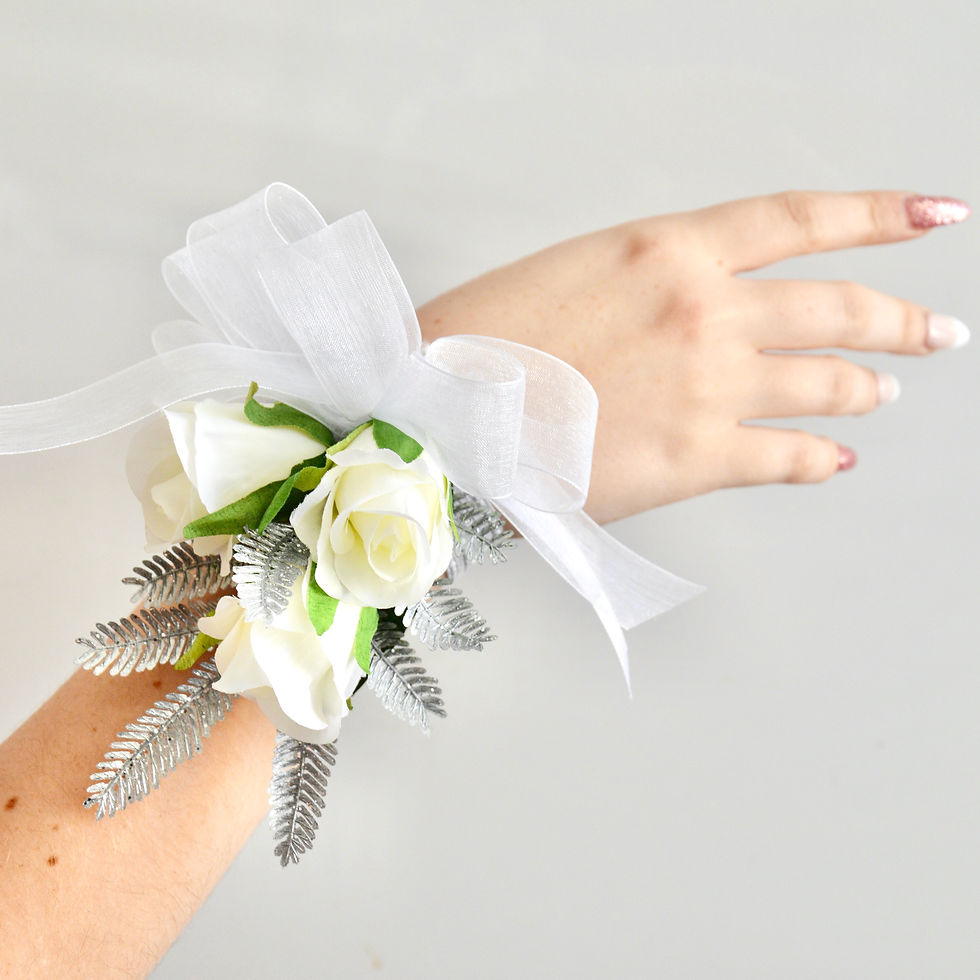 White Rose And Silver leaf Corsage Set