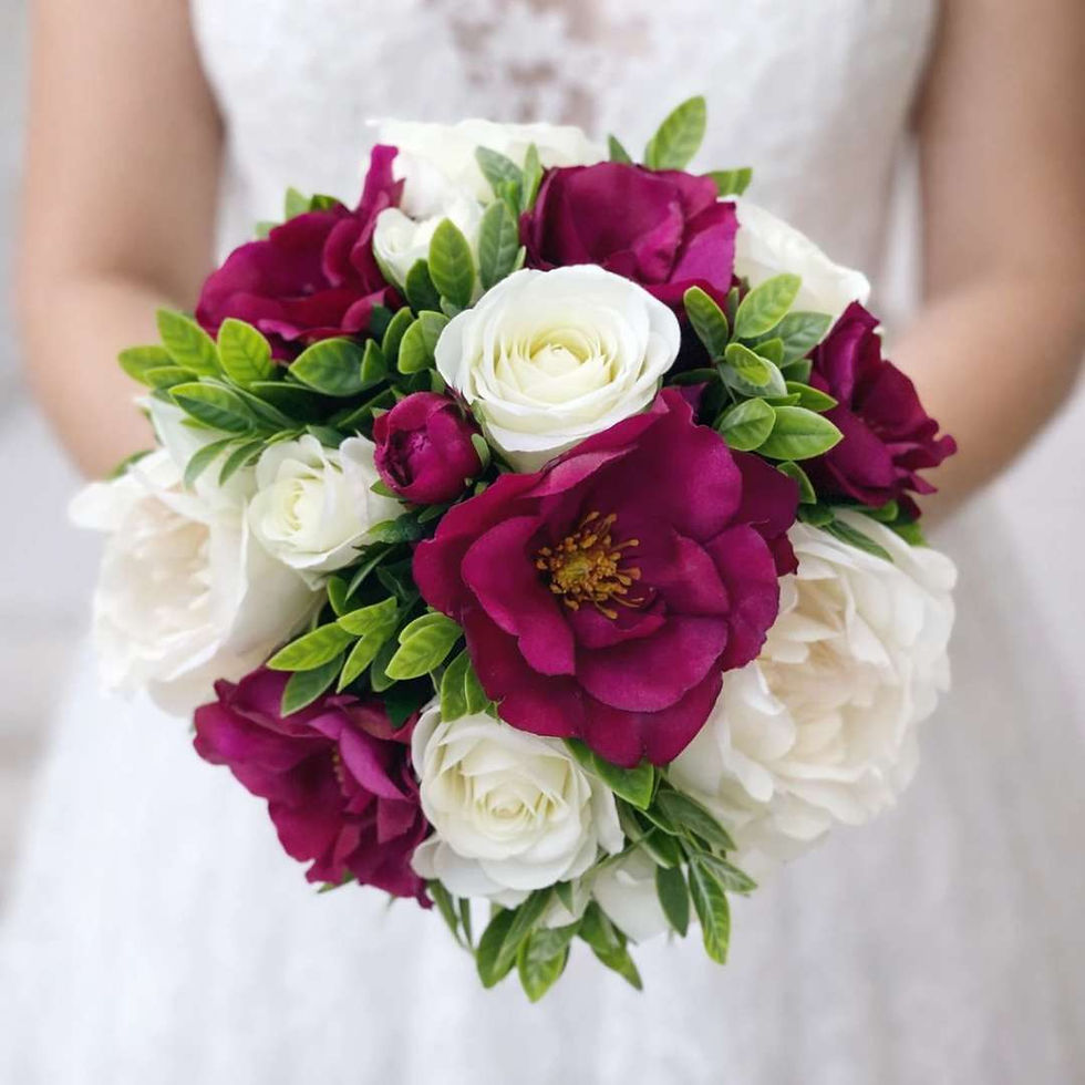 Rustic Magenta And White Rose Wedding Bouquet