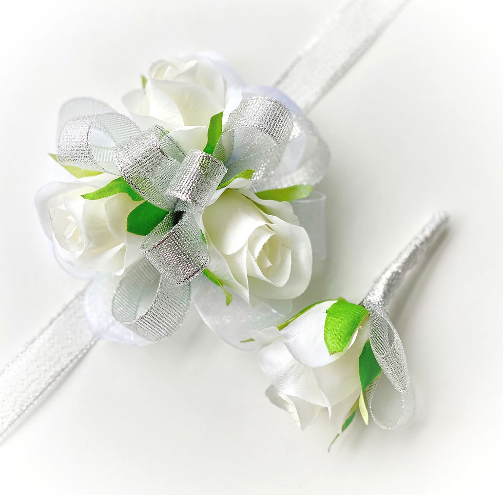 White Rose And Silver Corsage Set