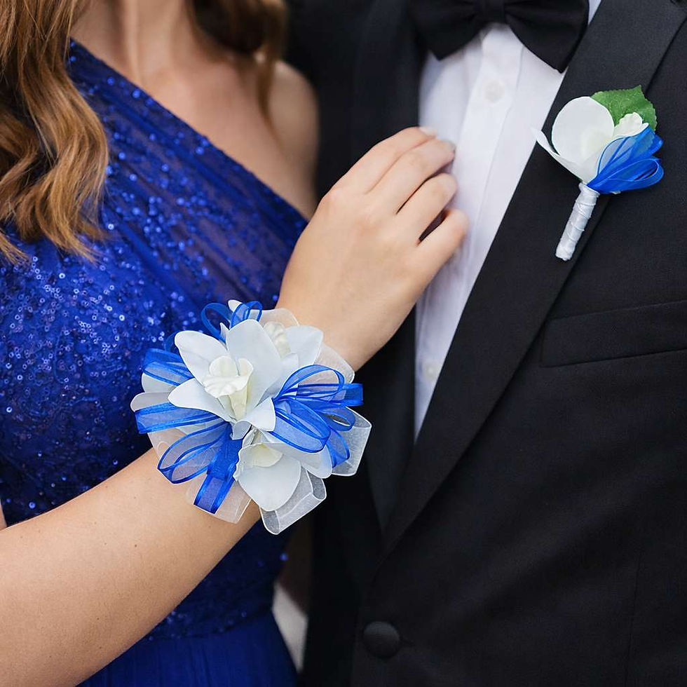 Electric Blue And White Orchid Wrist Corsage Set