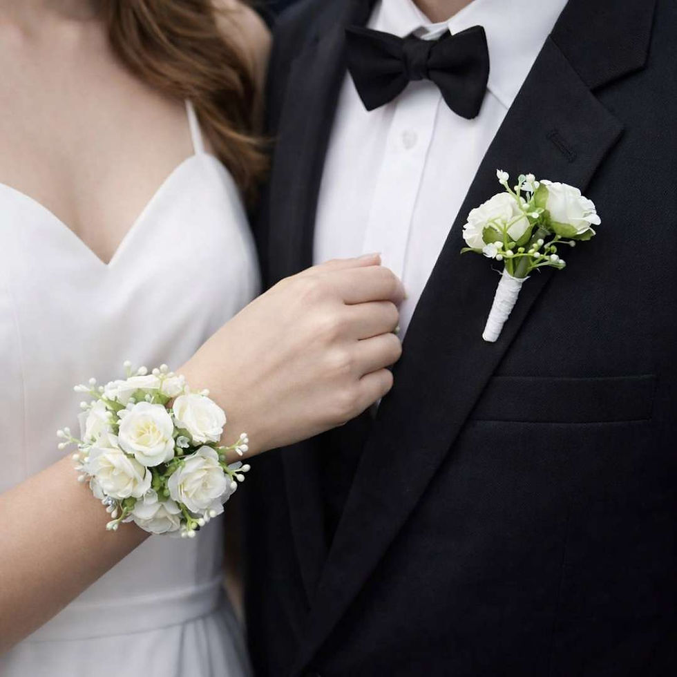 White Spray Rose Corsage Set