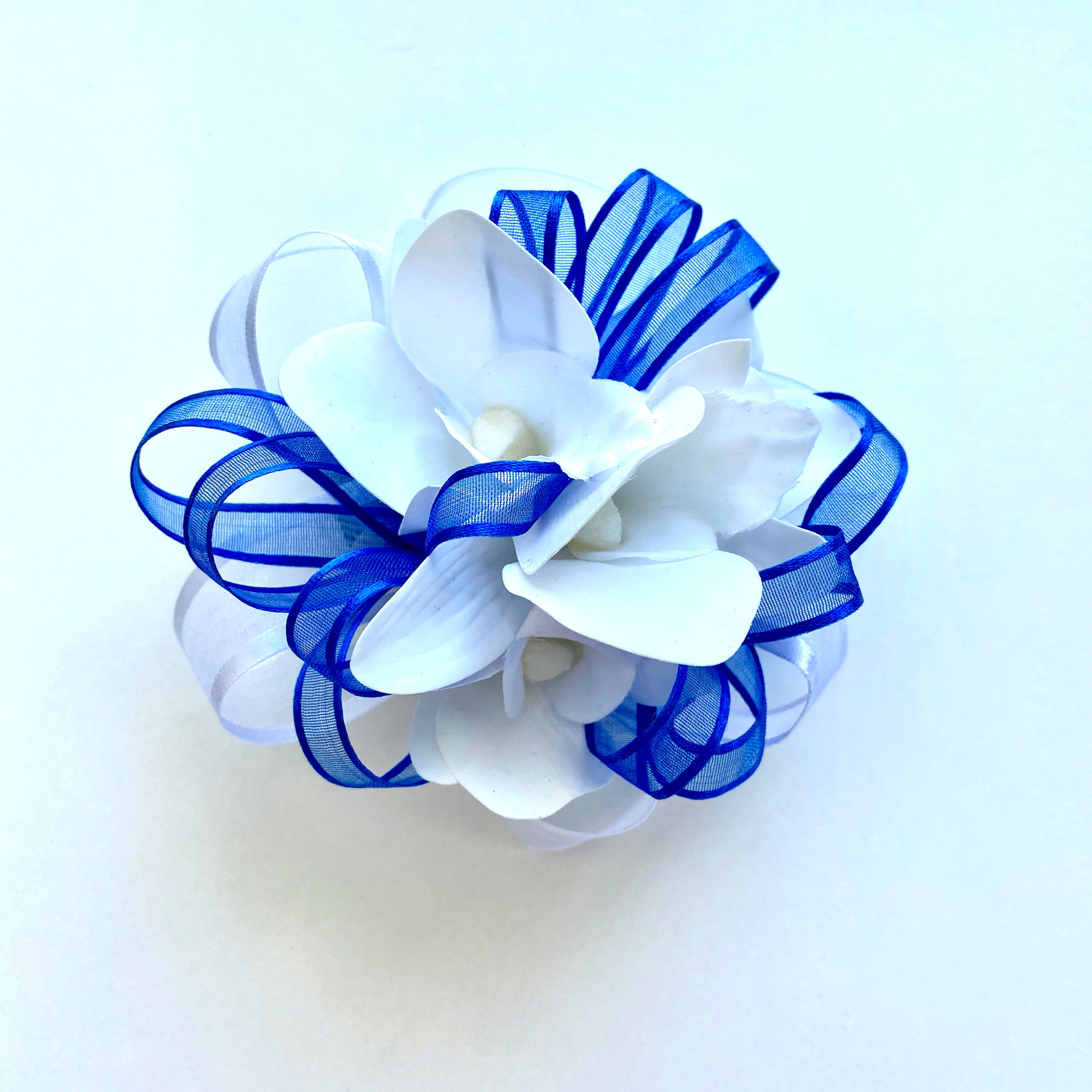 Electric Blue And White Orchid Wrist Corsage