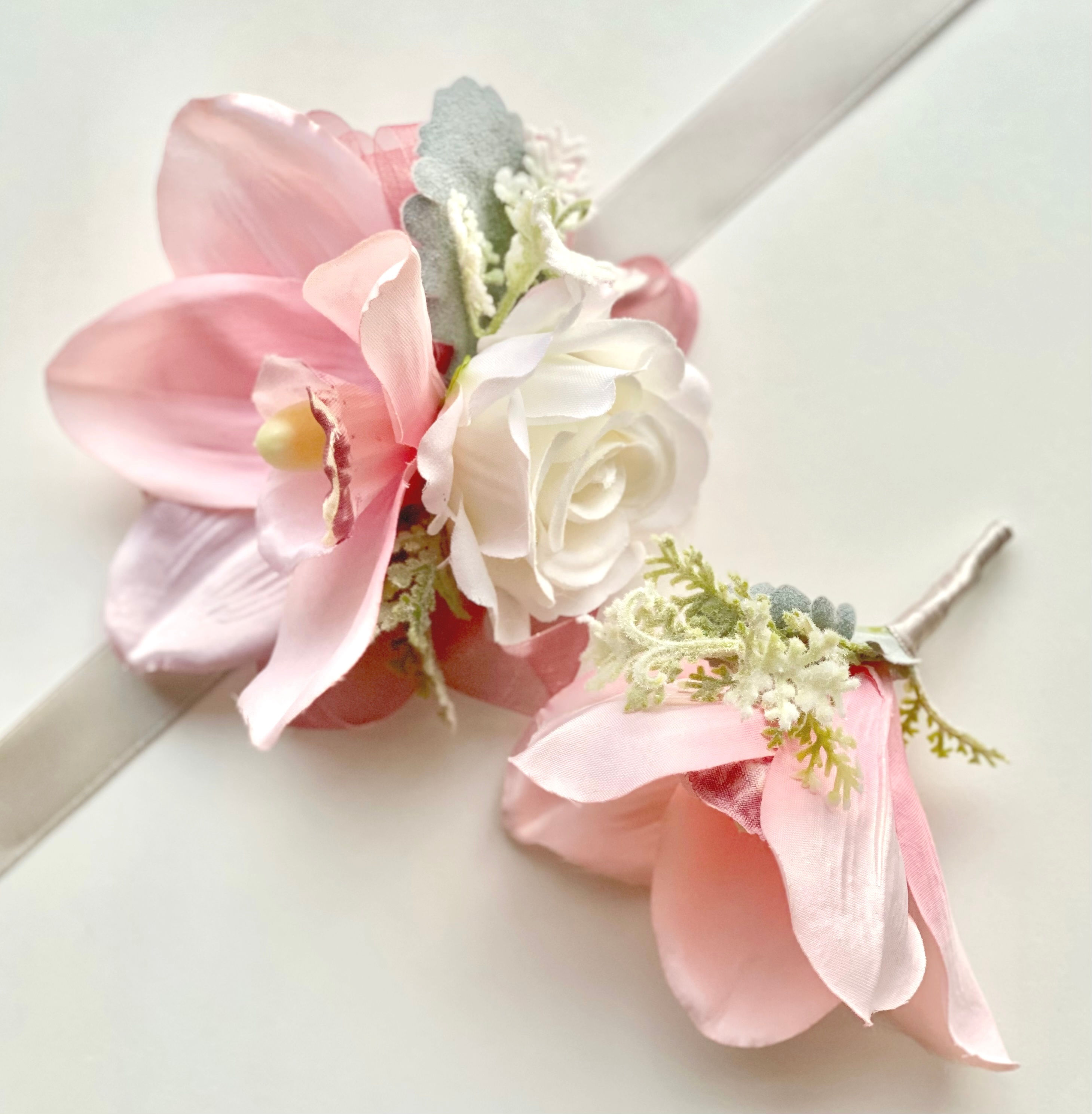 Orchid Pastels Wrist Corsage And Buttonhole
